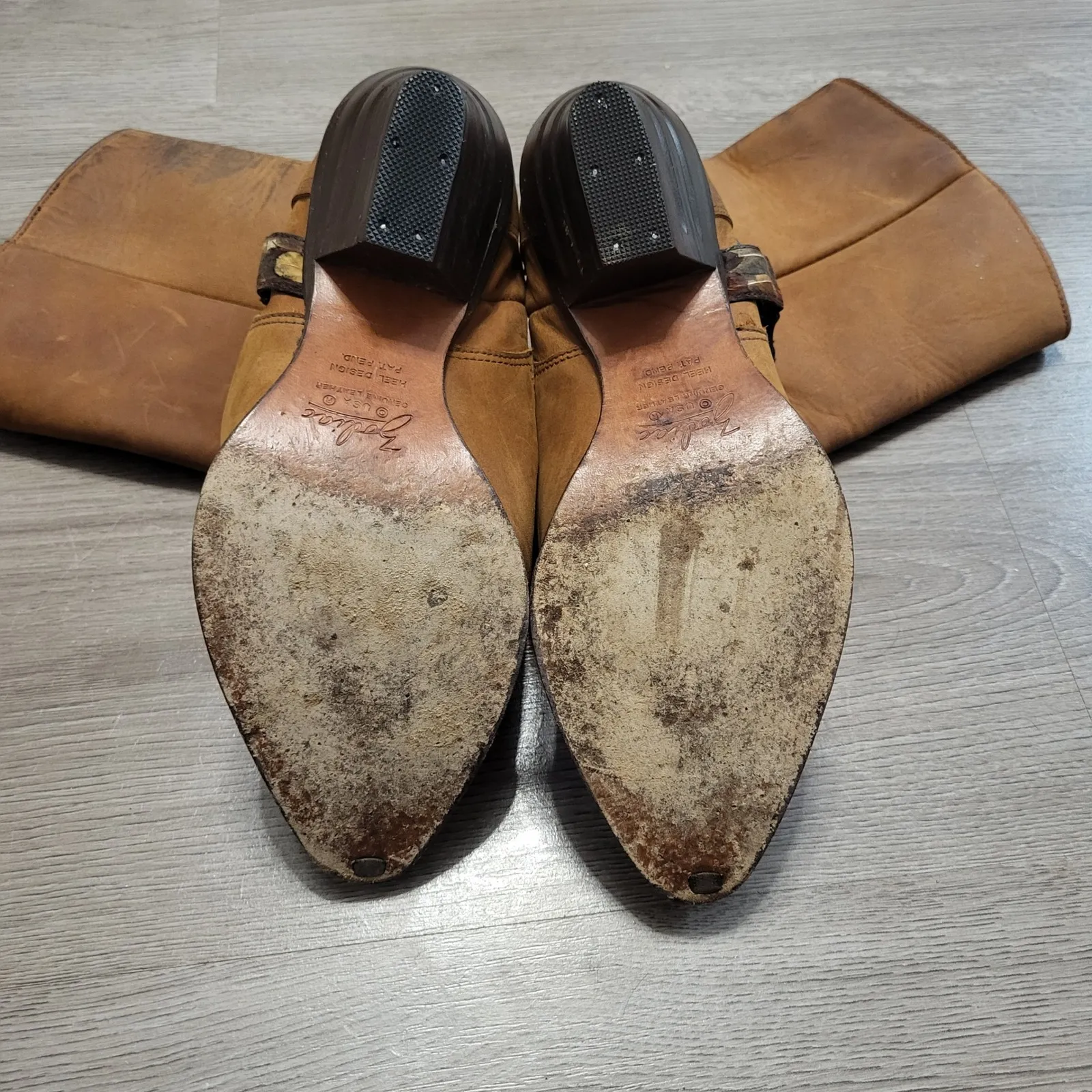 VINTAGE Zodiac 70s 80s Brown Leather Feather Embellished Heart Cowboy Boots sz 8 - Image 9