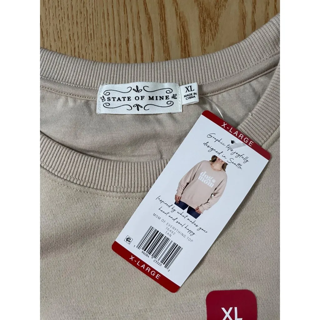 New Women’s State of Mind Dog Mom Sweatshirt Tan Oatmeal size XXL - Image 4