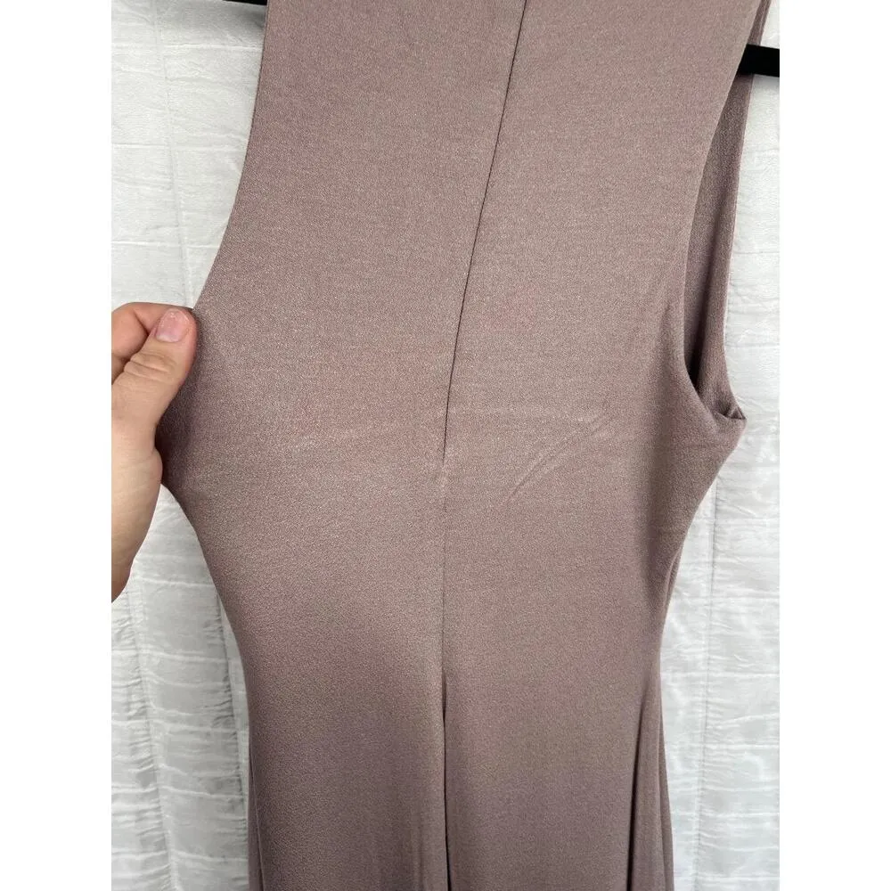 Naked Wardrobe Beige Brown High Neck Sleeveless Fitted Maxi Dress Size Small - Image 5
