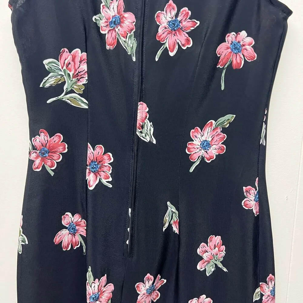 Ultimate 90s Retro Vintage Floral Party Cocktail Casual Classic Dress Size Small Black - Image 8