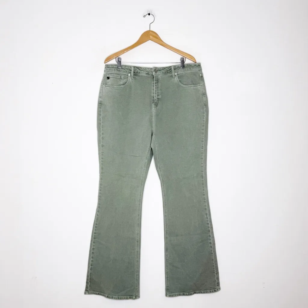 KanCan Green Straight Leg Jeans Size 16 High Rise Stretch - Image 3