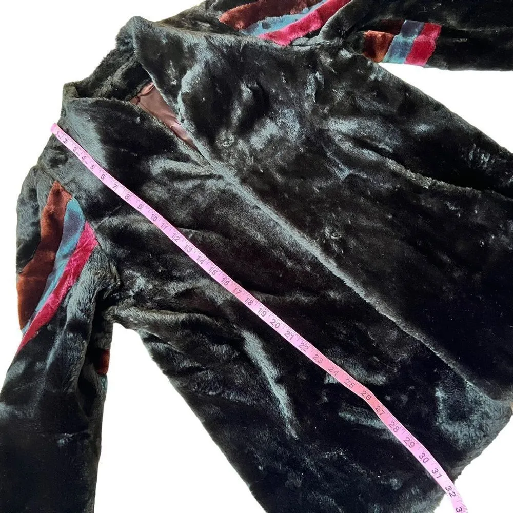 80’s Faux Fur Plush Colorblock Sleeve Swing Coat Size 14 - Image 13