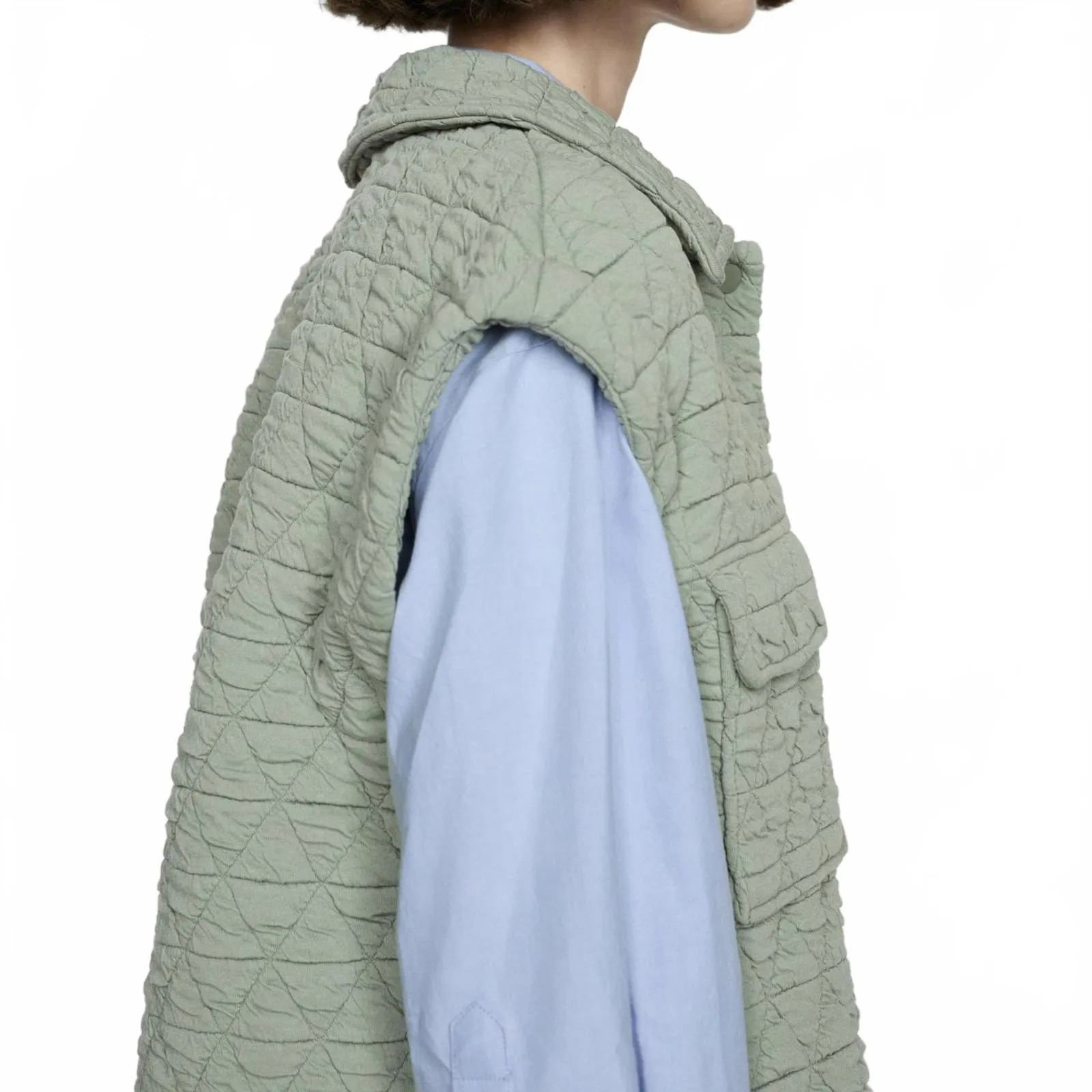 Mango Quilted Vest with Buttons Pastel Green NWT Small - Image 5