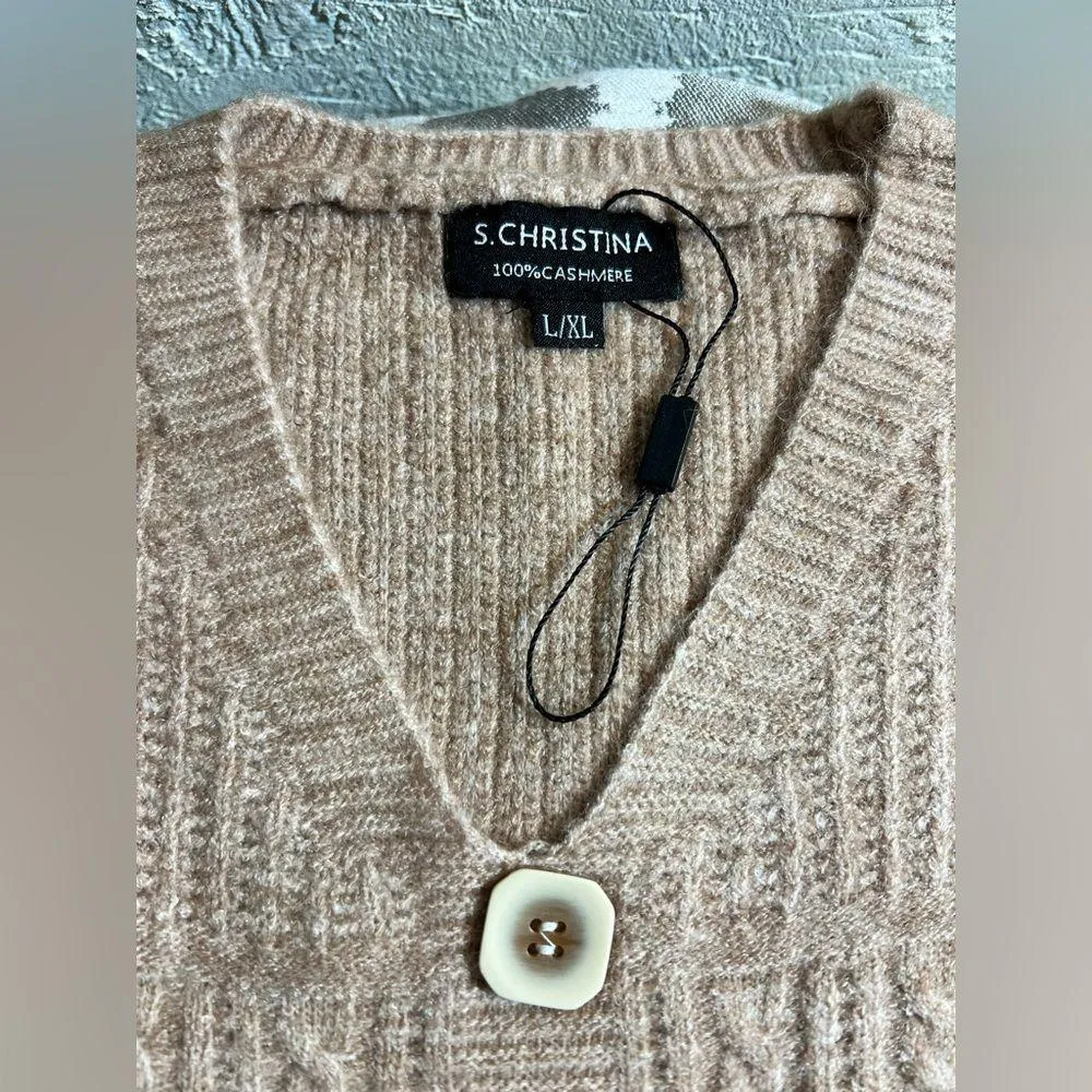 Cashmere Oatmeal/Beige Vneck Sweater - Image 2