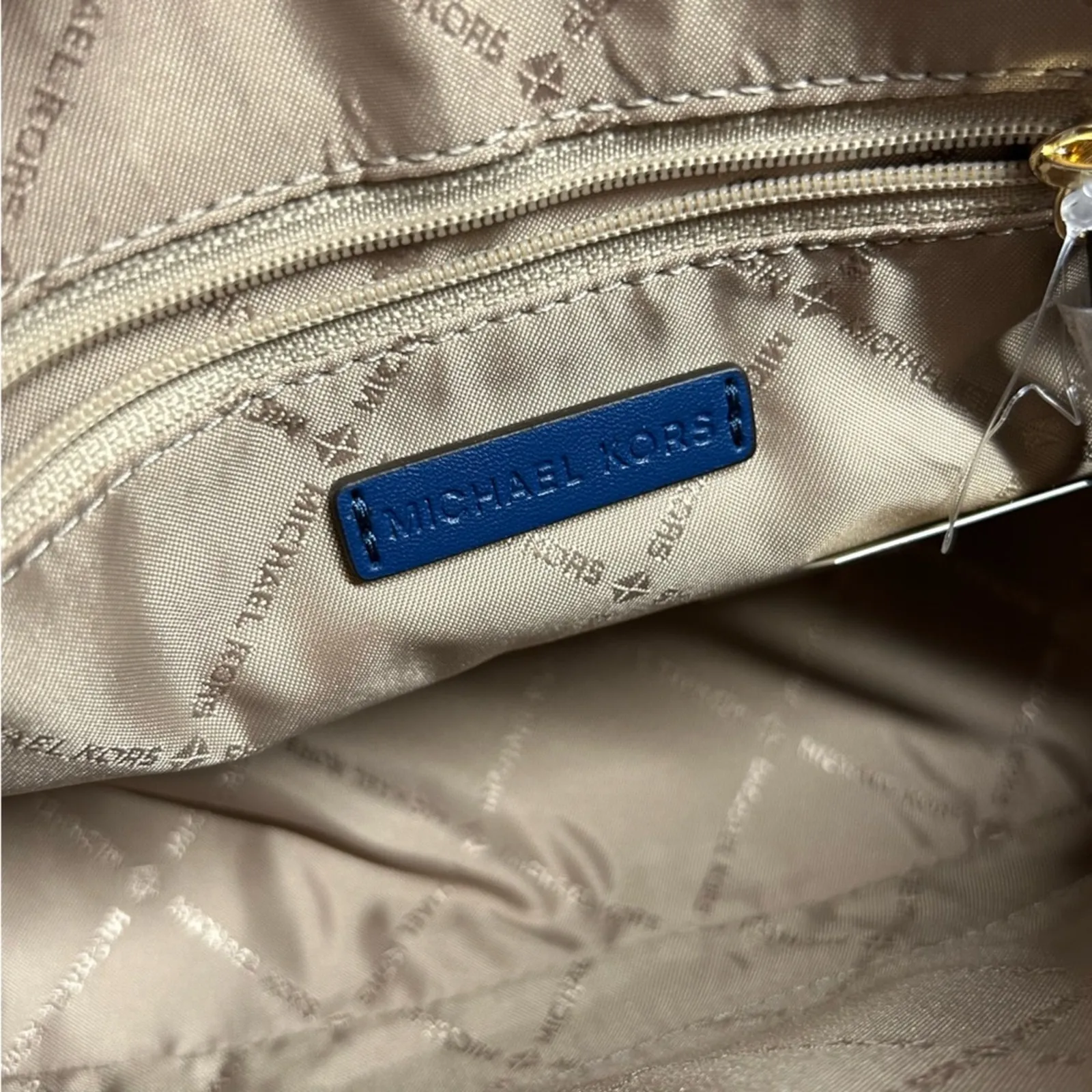 Michael Kors Crossbody Purse Cindy Dome Blue Center Stripe Brown MK Logo Bag NWT - Image 6