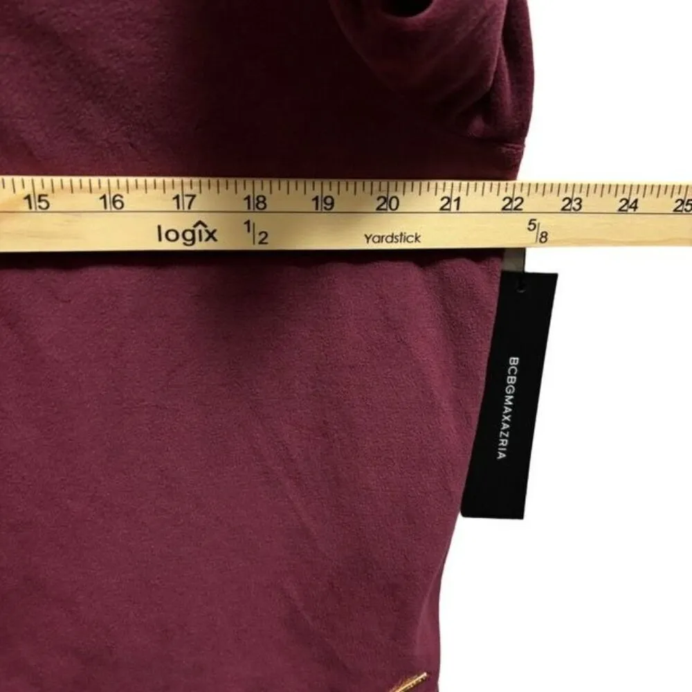 BCBGMAXAZRIA Women's Burgundy Quarter-Zip Pullover Sweater Size Large - Image 5