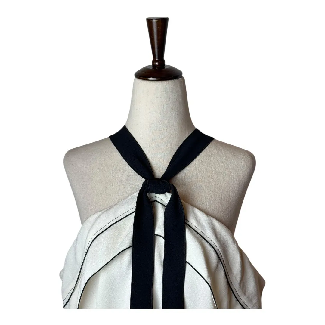 Proenza Schouler Shirt Women 6 Ivory Black Off The Shoulder Tie Neck Long Sleeve - Image 3