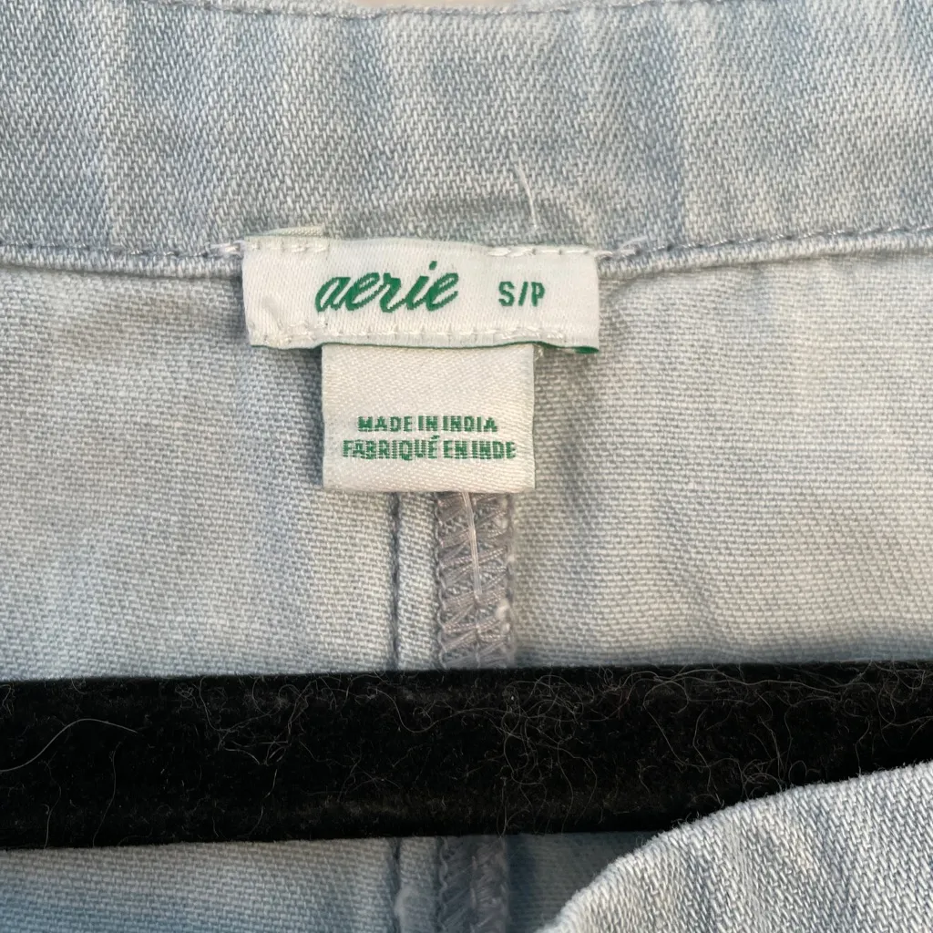 Aerie Women's Tie-Strap Sleeveless Chambray Shorts Romper light blue color s/p - Image 4