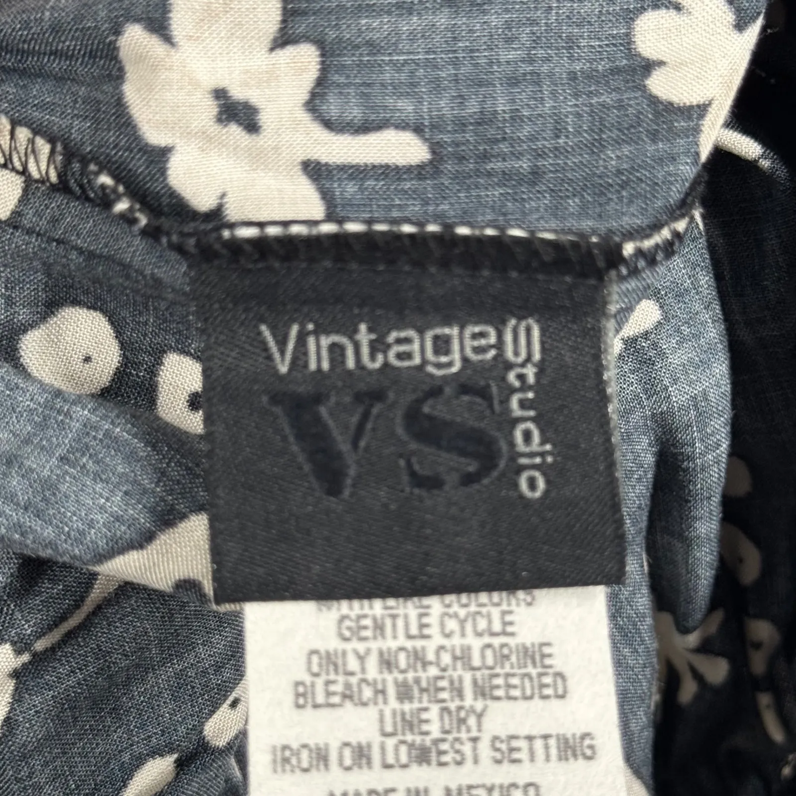 Vintage Studio Pants S Black White Floral Stripe Straight Leg Boho Hippie Grunge - Image 7