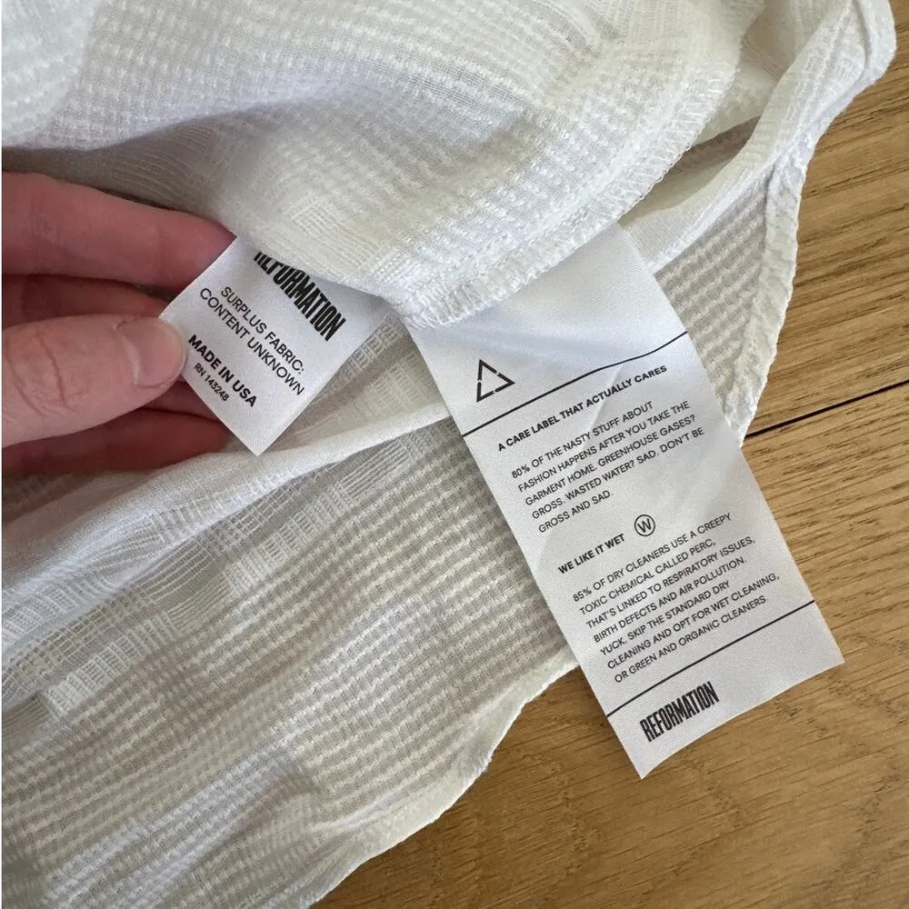 Reformation - Shirred Neck & cuffs Long Sleeve Blouse Top in White - Image 2