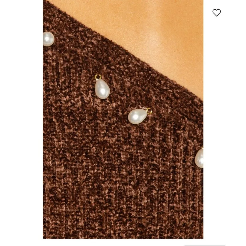 Staud Lindsey Dress Mocha off shoulder long sleeve dress pearl beaded collar NWT - Image 5