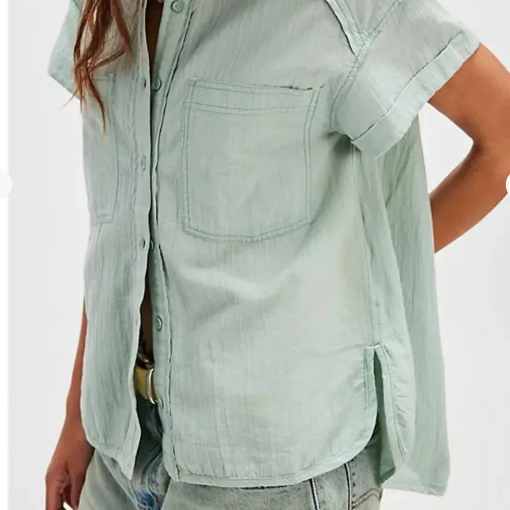NWT Free People Firefly Linen Top in Icy Lake - Image 3