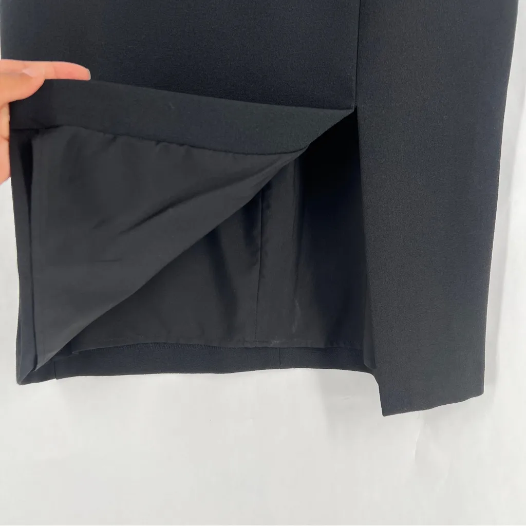 Eliza J Black Crepe V-Neck Midi Dress Spaghetti Straps Front Slit Empire Waist 4 - Image 5