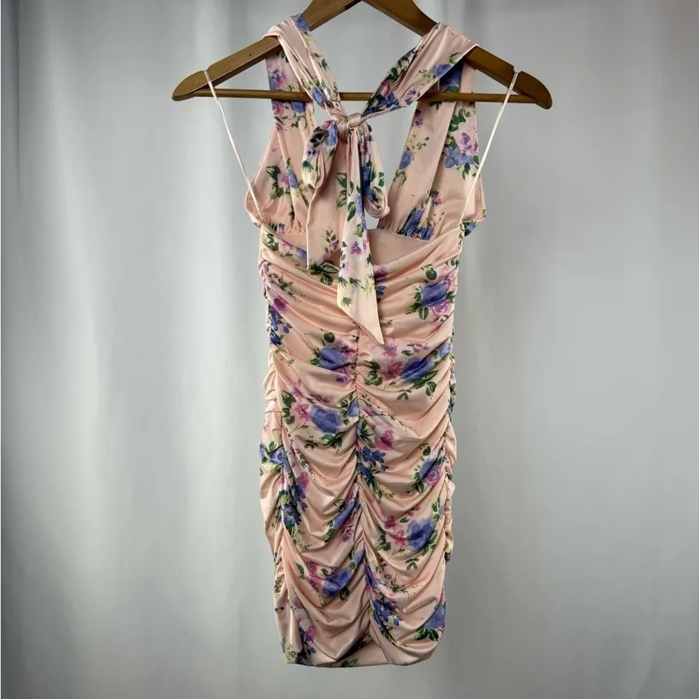 NEW Zara Floral Print Ruched‎ Mini Dress in Pale Pink Size Small - Image 6