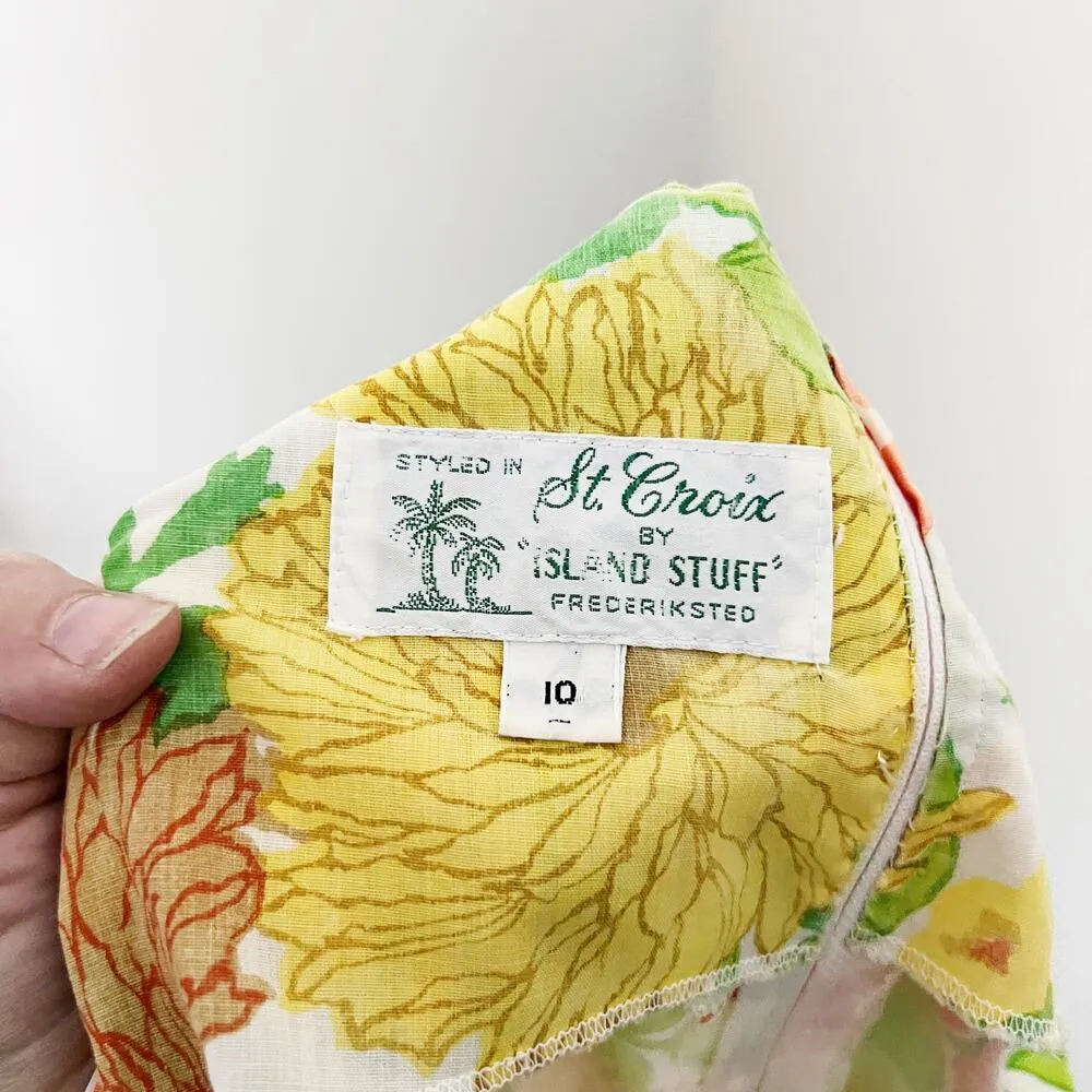 [Vintage] 60s St. Croix by Island Stuff Tropical Floral Square Neck Midi Dress Green Size 10 - Image 10