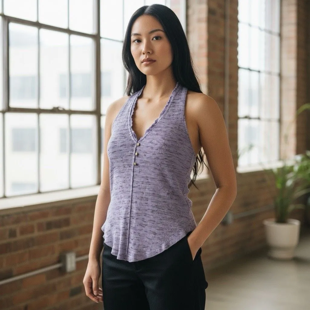 Pilcro Tank Top Womens Large Purple Lavender Ribbed Button Halter Frayed Boho - Image 13