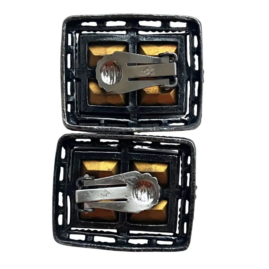 Vintage 50s Signed Sarah Coventry Midnight Magic Black Smoky Stone Clip Earrings - Image 3