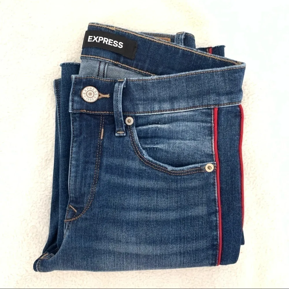 Express Ankle Legging Mid Rise Red Stripe Raw Hem - Image 2