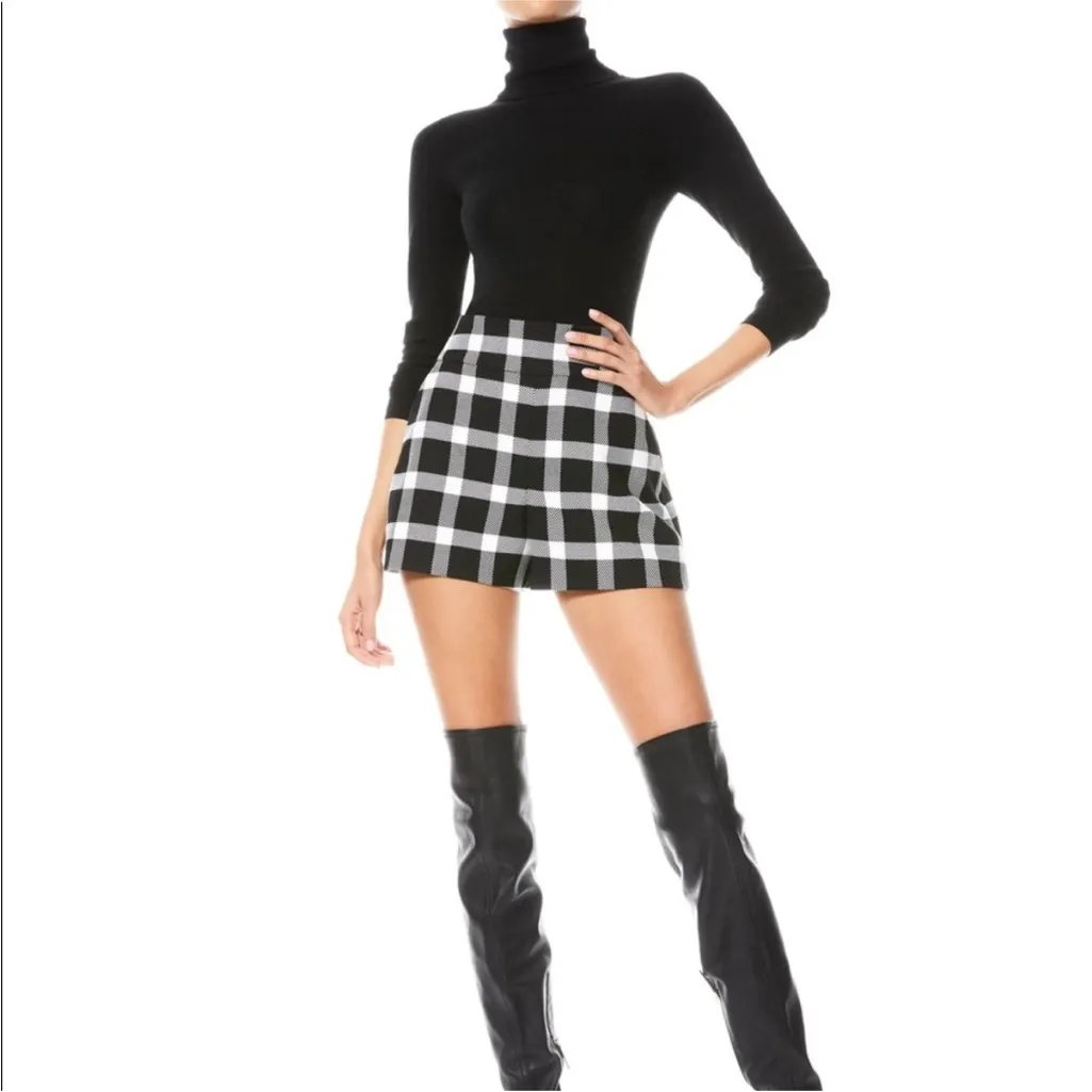 Alice + Olivia High Waist Checkered Shorts - Image 4