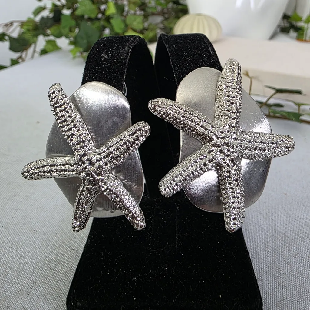 Silver Starfish Statement Earrings - Image 2