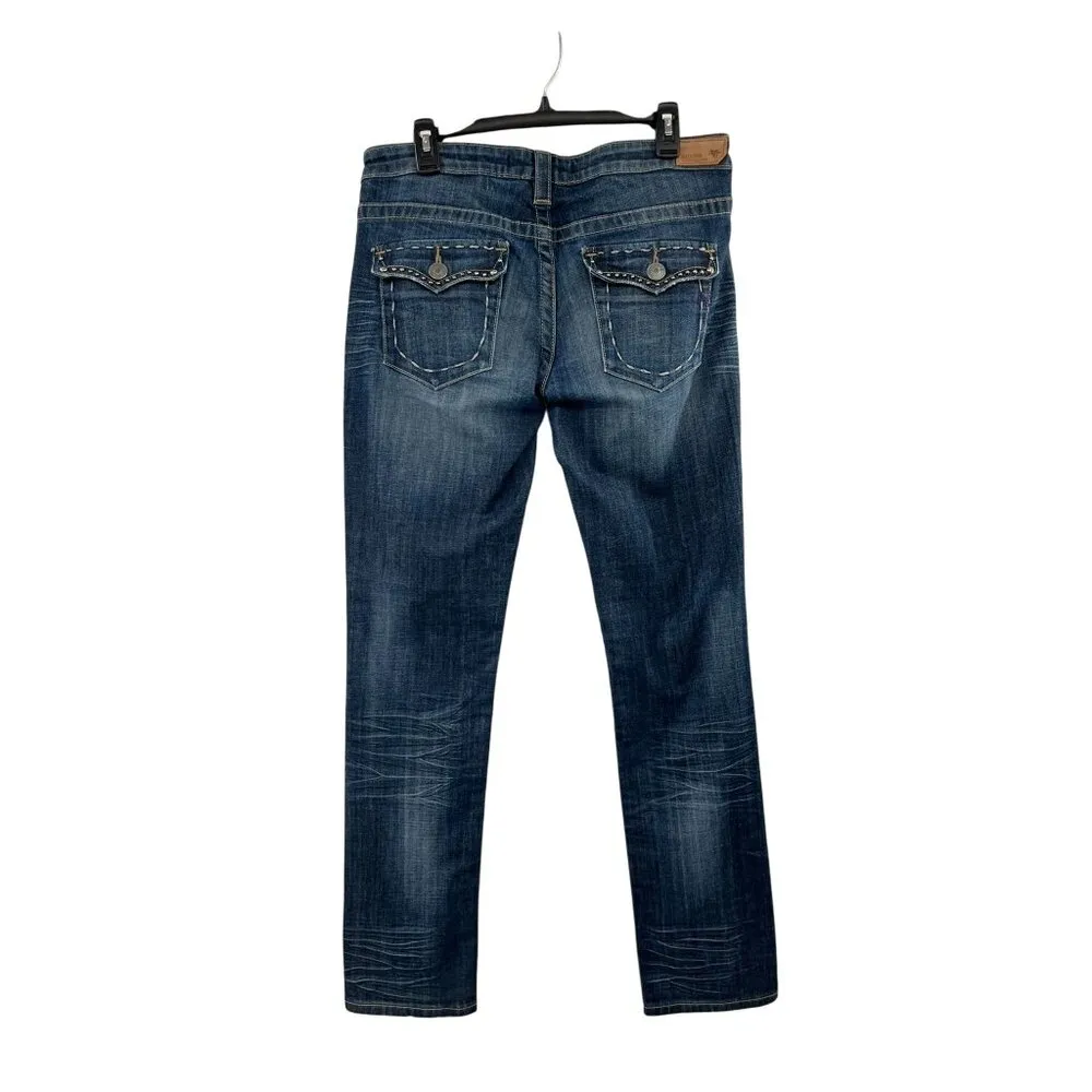 Vigoss Juniors 9 Straight Leg Jeans Blue Stretch Fold Pocket Stitch Detail - Image 2