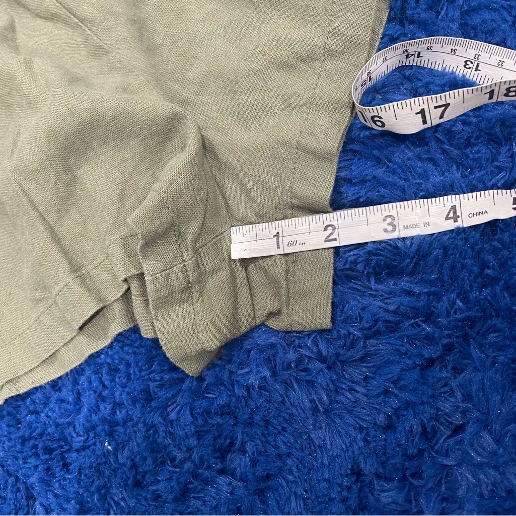 Zara High Waist Olive Linen Blend Drawstring Shorts Medium - Image 6