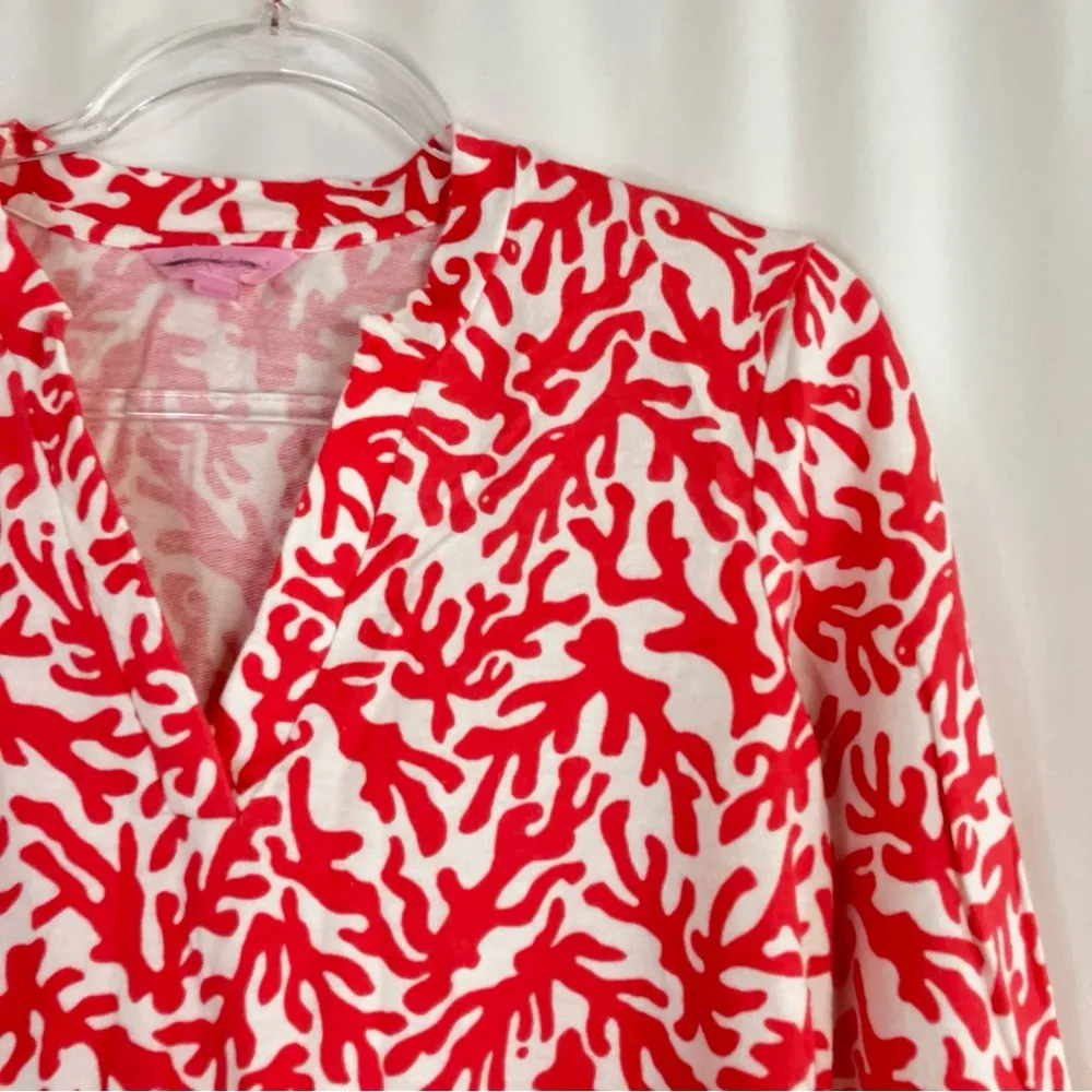 Lilly Pulitzer | Coral Treasure Odette Tunic Top V-Neck Cotton Blend S - Image 2