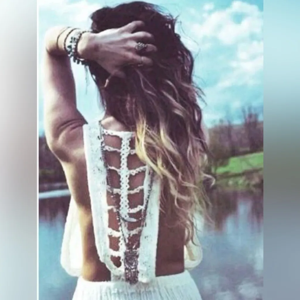 Jen's Pirate Booty x Free People Cream Gauze Crochet Sleeveless Boho Maxi Dress - Image 16