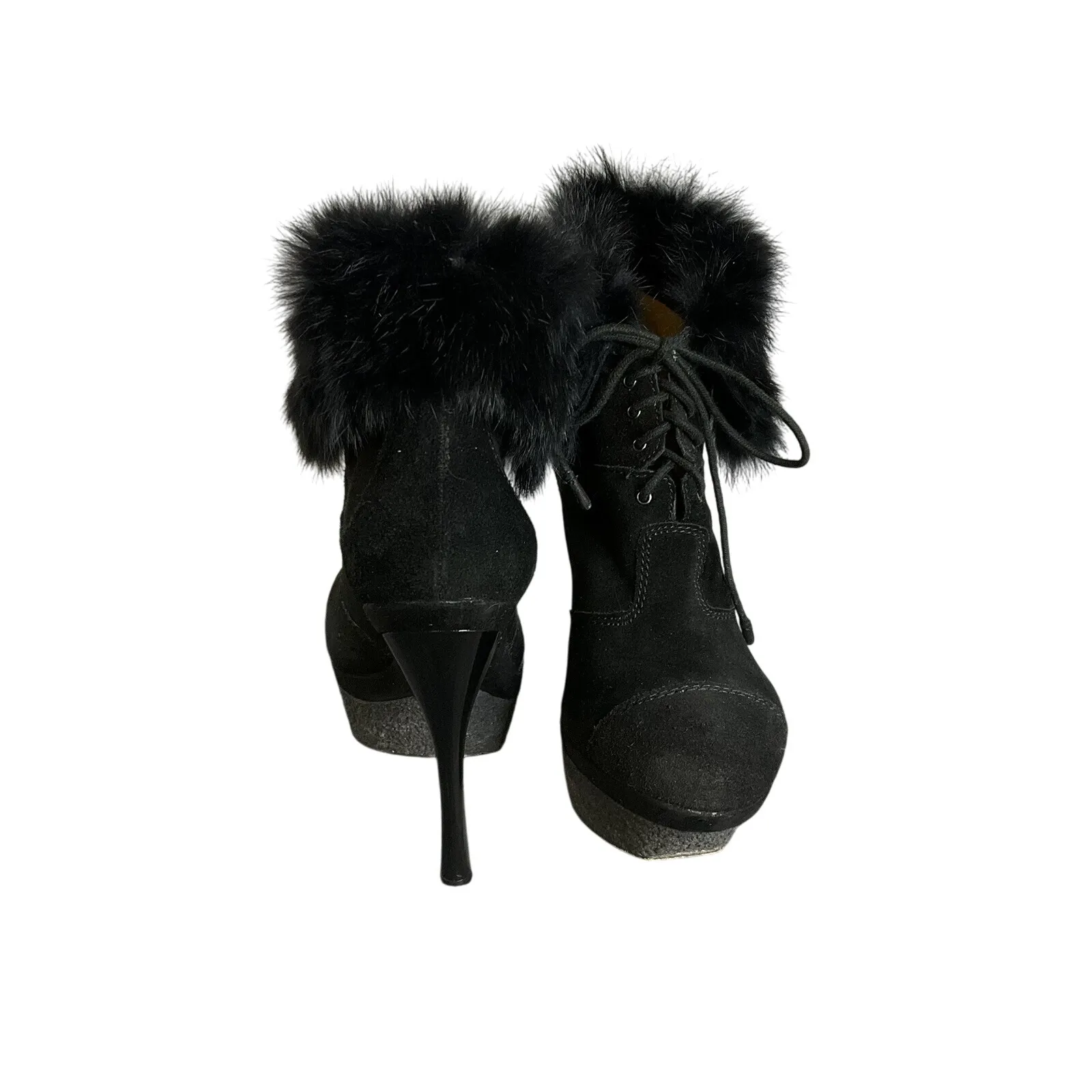 L.A.M.B Platform Suede Leather & Real Fur Booties Size 7.5‎ Gwen Stefani Booties - Image 2
