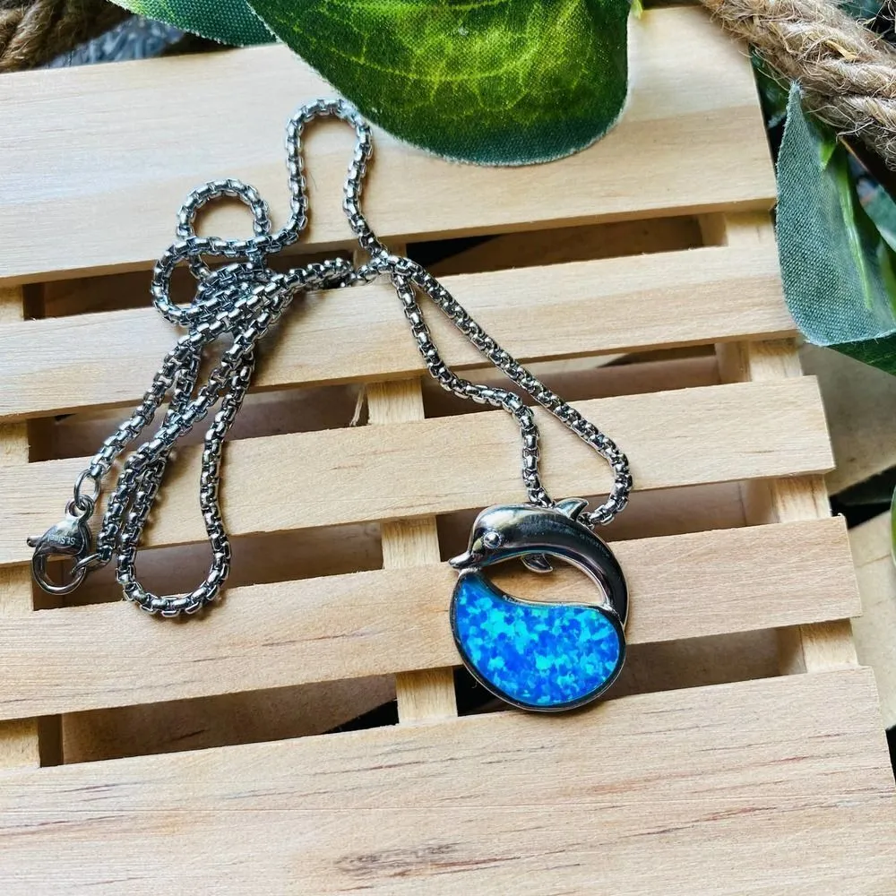 Dolphin Blue Opal Sterling Silver Pendant Blue - Image 2