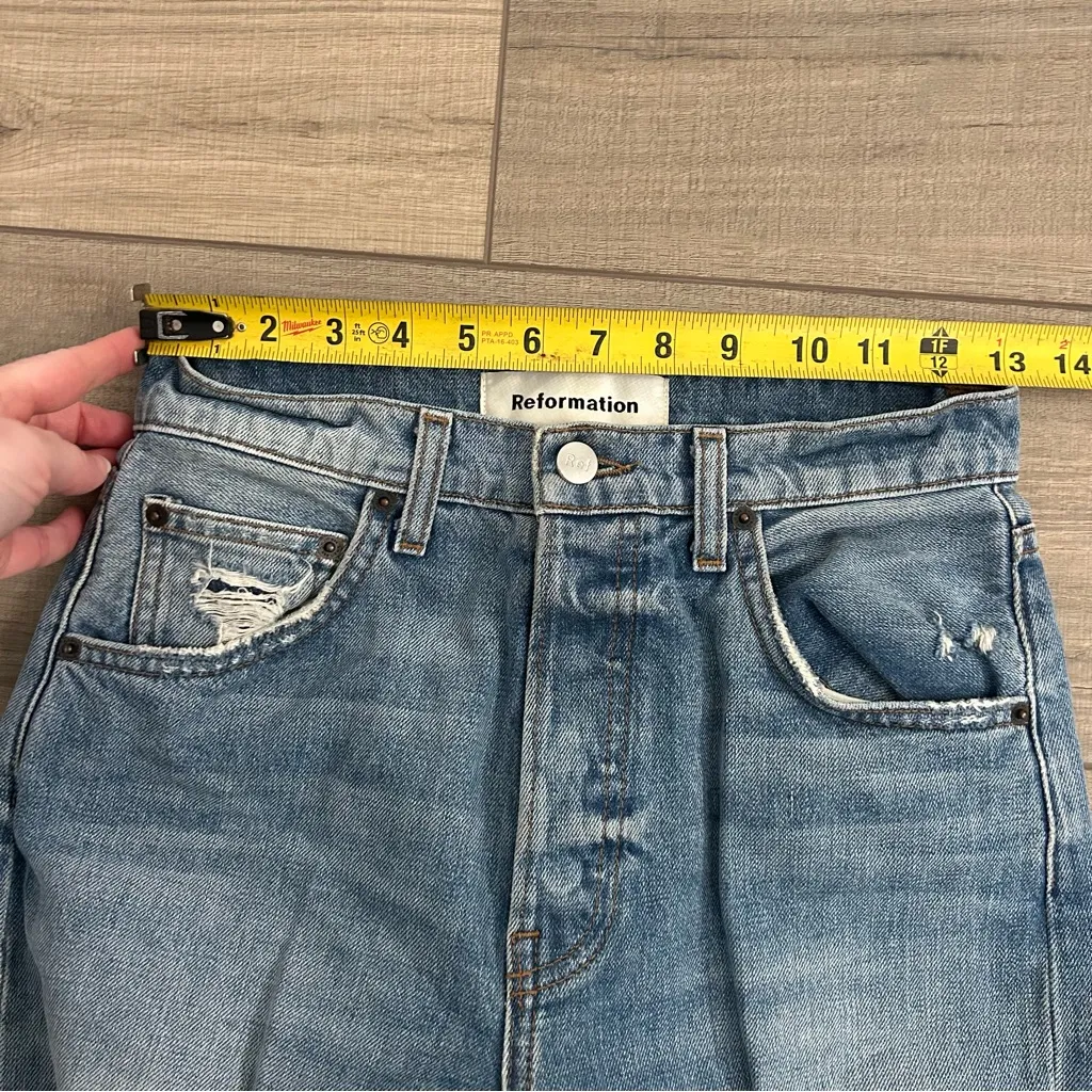 Reformation High Rise Cynthia Button Fly Relaxed Straight Leg Denim Blue Jean 25 - Image 8