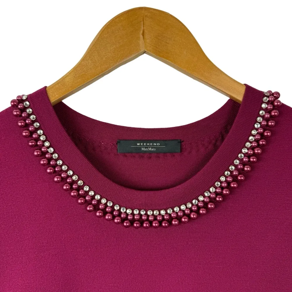 Weekend Max Mara Beaded Neckline Color Block Knit Shift Dress Size Medium - Image 4