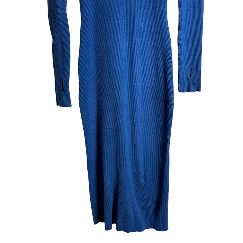 Great Jones Cobalt Blue Long Sleeve Ribbed Knit Sweater Midi Dress Size Medium - Image 10
