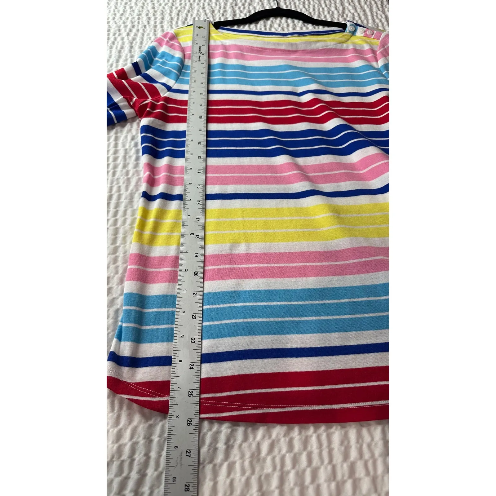 Charter Club Striped 3/4 Sleeve Boatneck Top Bright White Multi L Cotton - Image 9