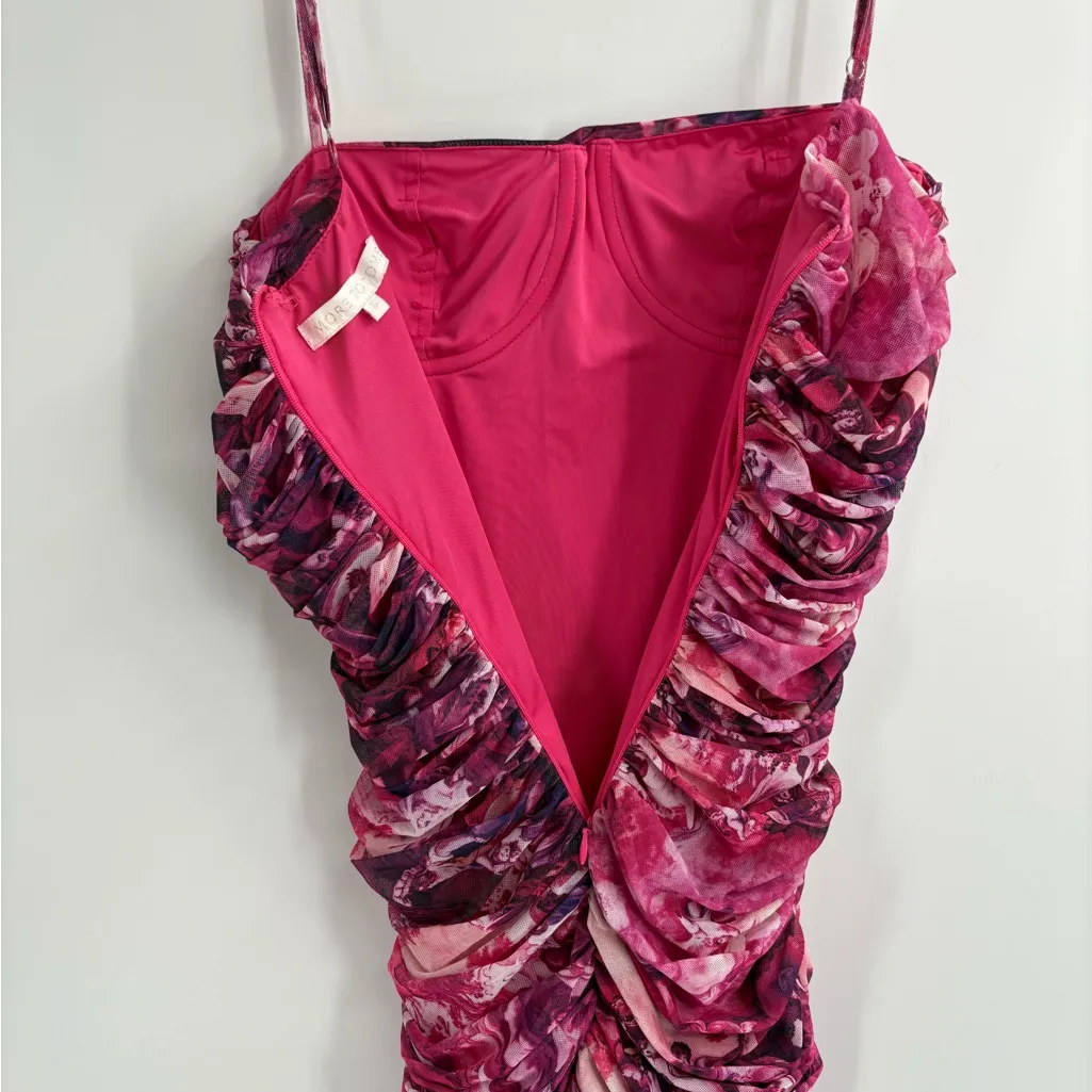 Revolve more to come marina ruched mesh floral pink mini dress size small - Image 6