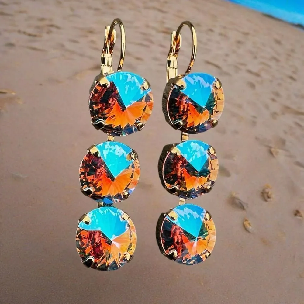 Handcrafted Earrings with Shimmering Swarovski Crystals Gold - Image 6