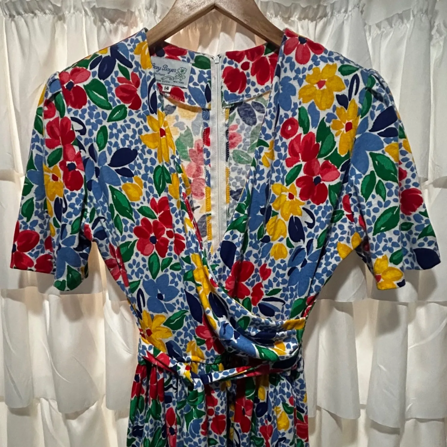Vintage Gary Boyer‎ Collections Floral Dress Size 14 Short Sleeve Belted Midi - Image 2