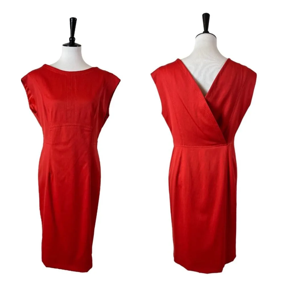 Escada Sheath Dress Diona Cap Sleeve Round Neck Red Euro Size 40 Women’s 8 - Image 10