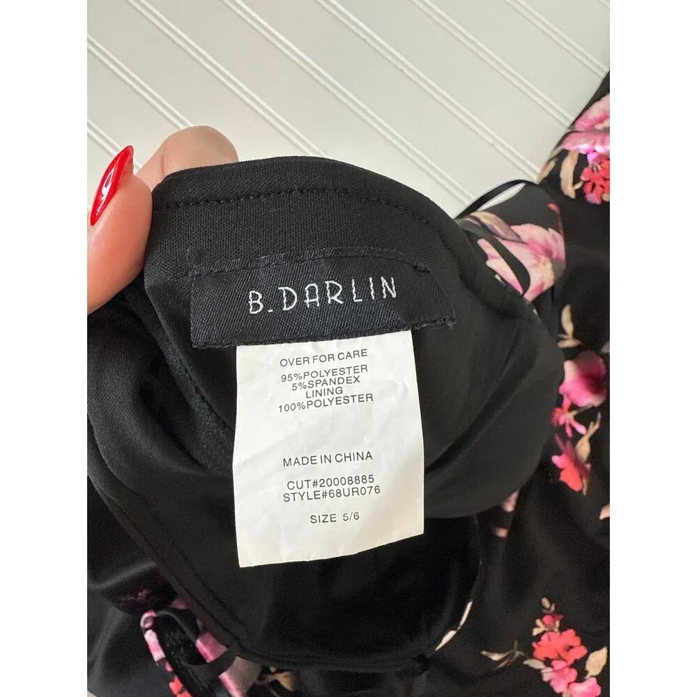 B Darlin Juniors Strapless Floral Dress Black Ruffle Mini Sweetheart Neck Sz 5/6 - Image 6