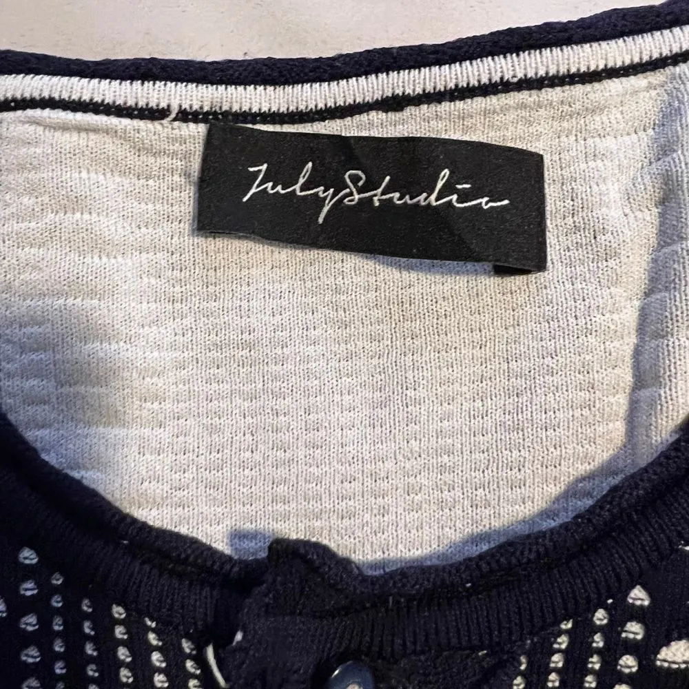 July Studio Navy Blue Floral Pattern Cardigan Button - Image 4