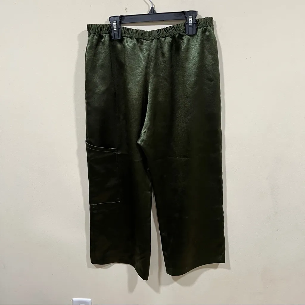 EUC Collina Strada New York Crushed silky Pants Sz S Wide leg cropped green - Image 6
