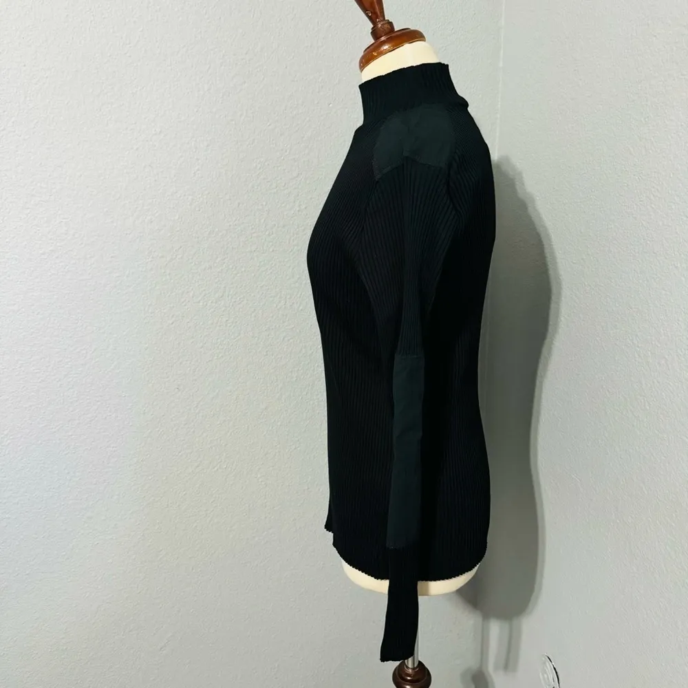 Zara Women Black Combination Turtleneck Long Sleeves Rib Tonal Appliqué Top Sz L - Image 12