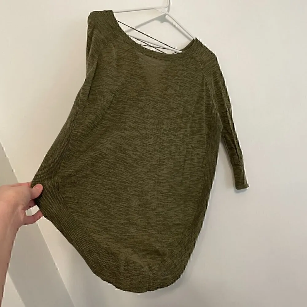 EXPRESS Lace Up Back Circle Hem Sweater Olive Green 3/4 Sleeve Lattice Cotton S - Image 11