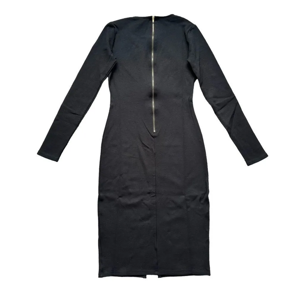 🔃Charlotte Russe Black Long Sleeve Bodycon Front Split Midi Dress - Image 2