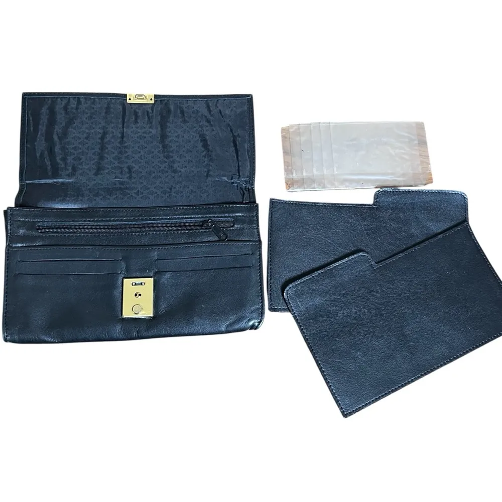 VTG Noble Leather Black Document Pouch Travel Wallet Passport Holder Soft Clutch - Image 11