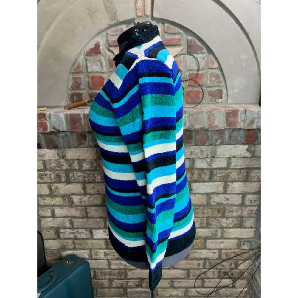Sag Harbor sweater chenille striped blue green white black y2k - Image 3