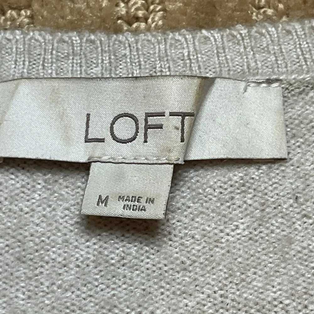 Ann Taylor Loft Rhinestone Flowers Wool Blend Crew Sweater Oatmeal Color SZ M - Image 5