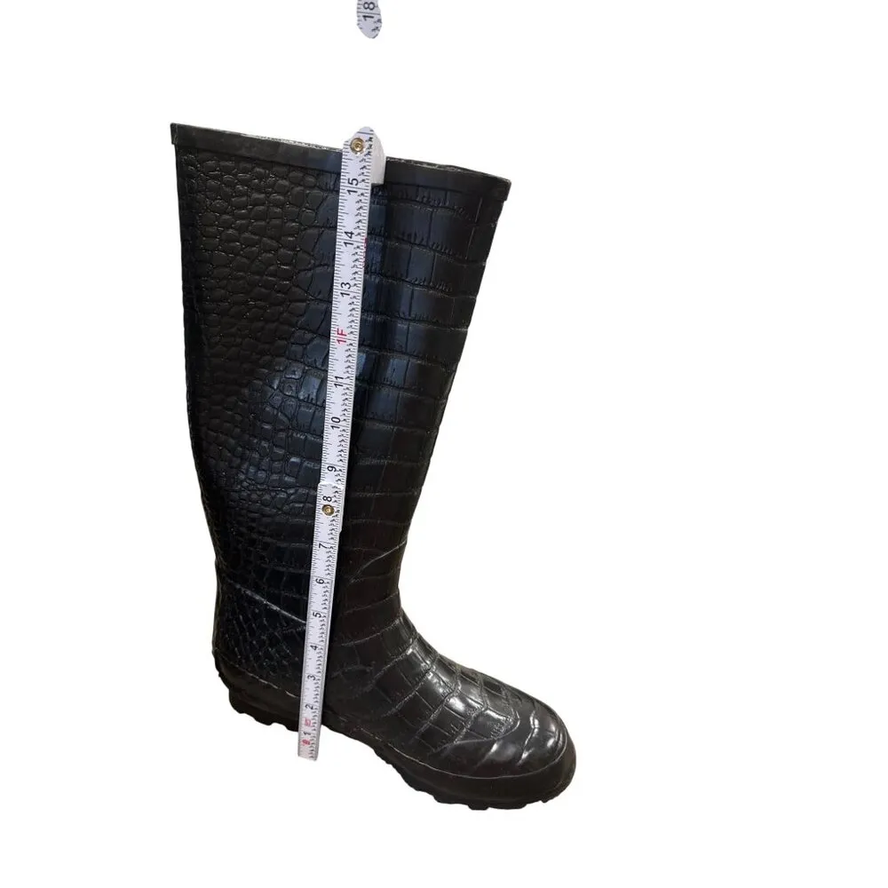 Khombu Womens Black Crocodile-Embossed Rain & Snow Boots Size 10 - Image 2