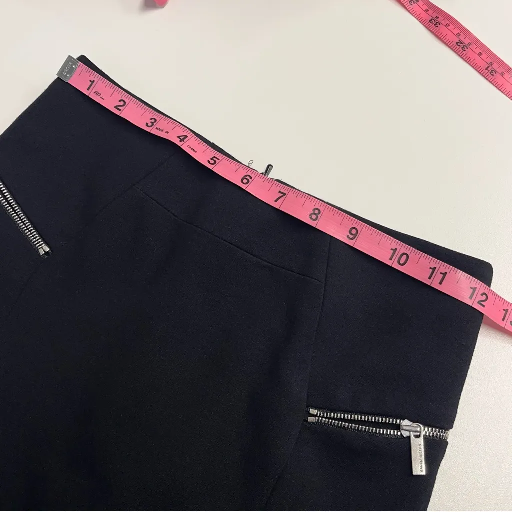 Imperfect Karen Millen Black Knee-Length Pencil Skirt zipper pockets back slit - Image 9