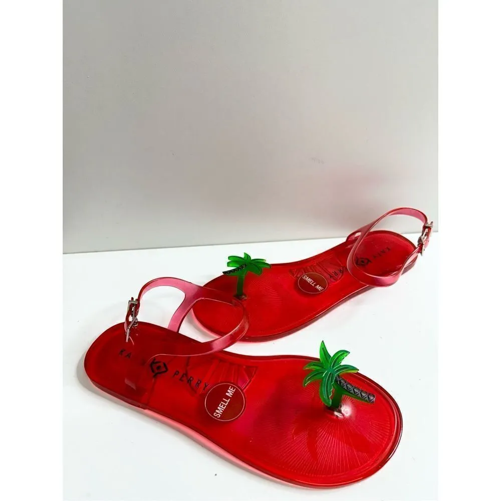 Katy Perry Jelly Sandals Womens Size 7 Red Palm Tree Ankle Strap Brand New - Image 5